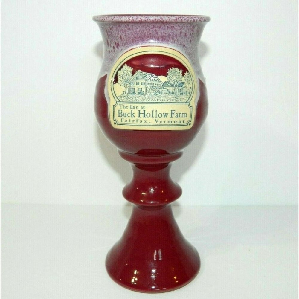 The Inn at Buck Hollow Farm Vermont Deneen Pottery 8" Goblet wine Glass Maroon